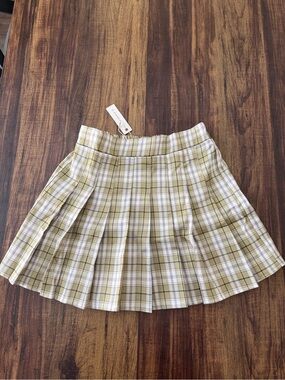 O Vianca Olive and White Plaid Pleated Skater Skirt